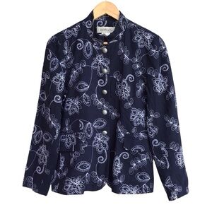 Harve Bernard Linen Blend Navy Blue Embroidered Jacket Size 8